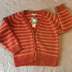 Rust Striped Cardigan Sweater